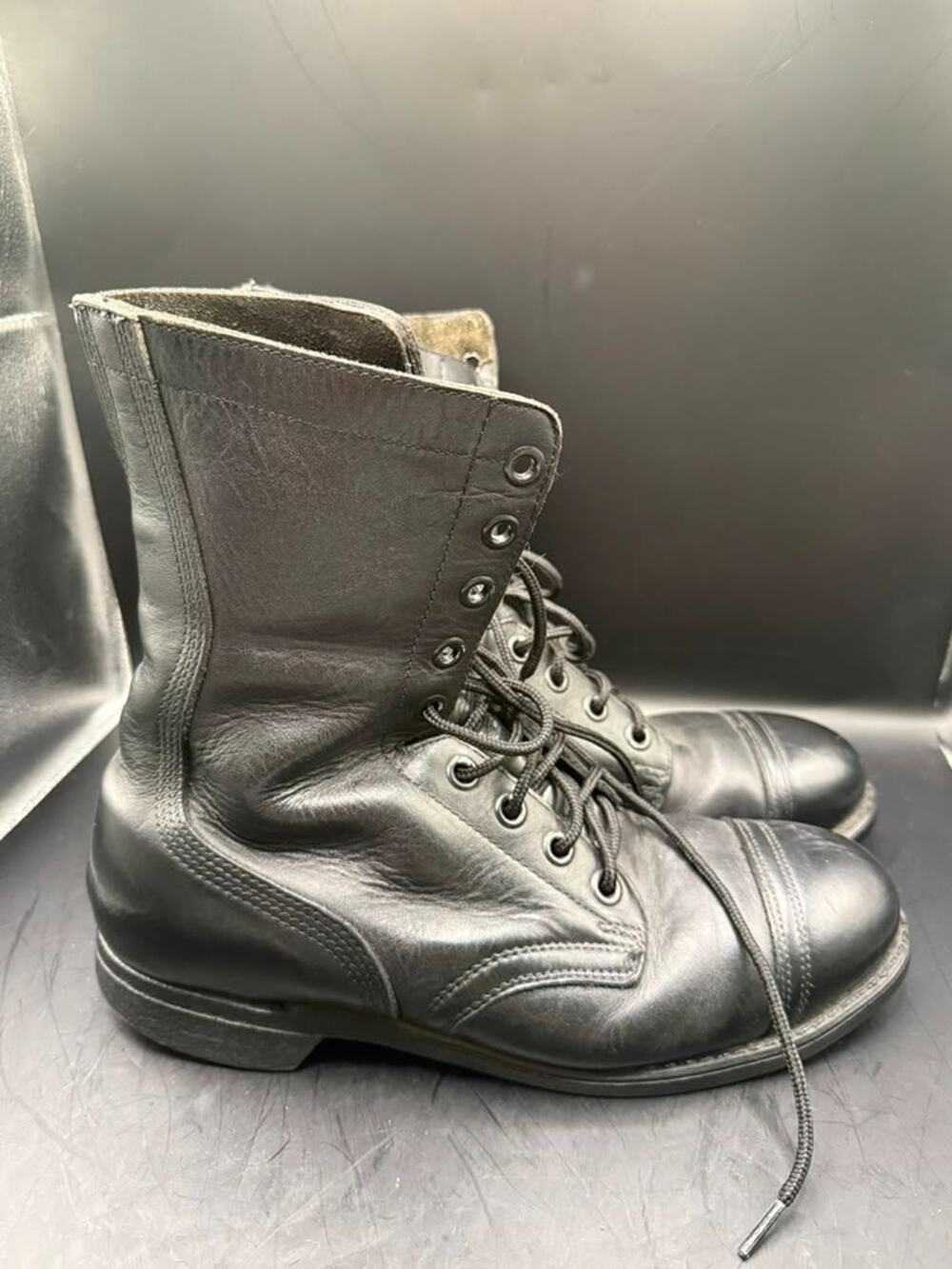 Vintage 1999 black leather steel toe military combat boots men size 10R